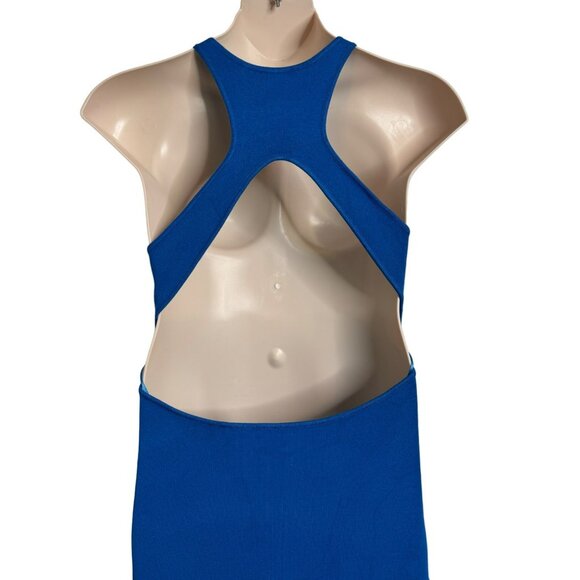 House Of Harlow Knit Open Low Racer Back Teal Blue Size Large Midi Dress NWOT - Picture 7 of 10